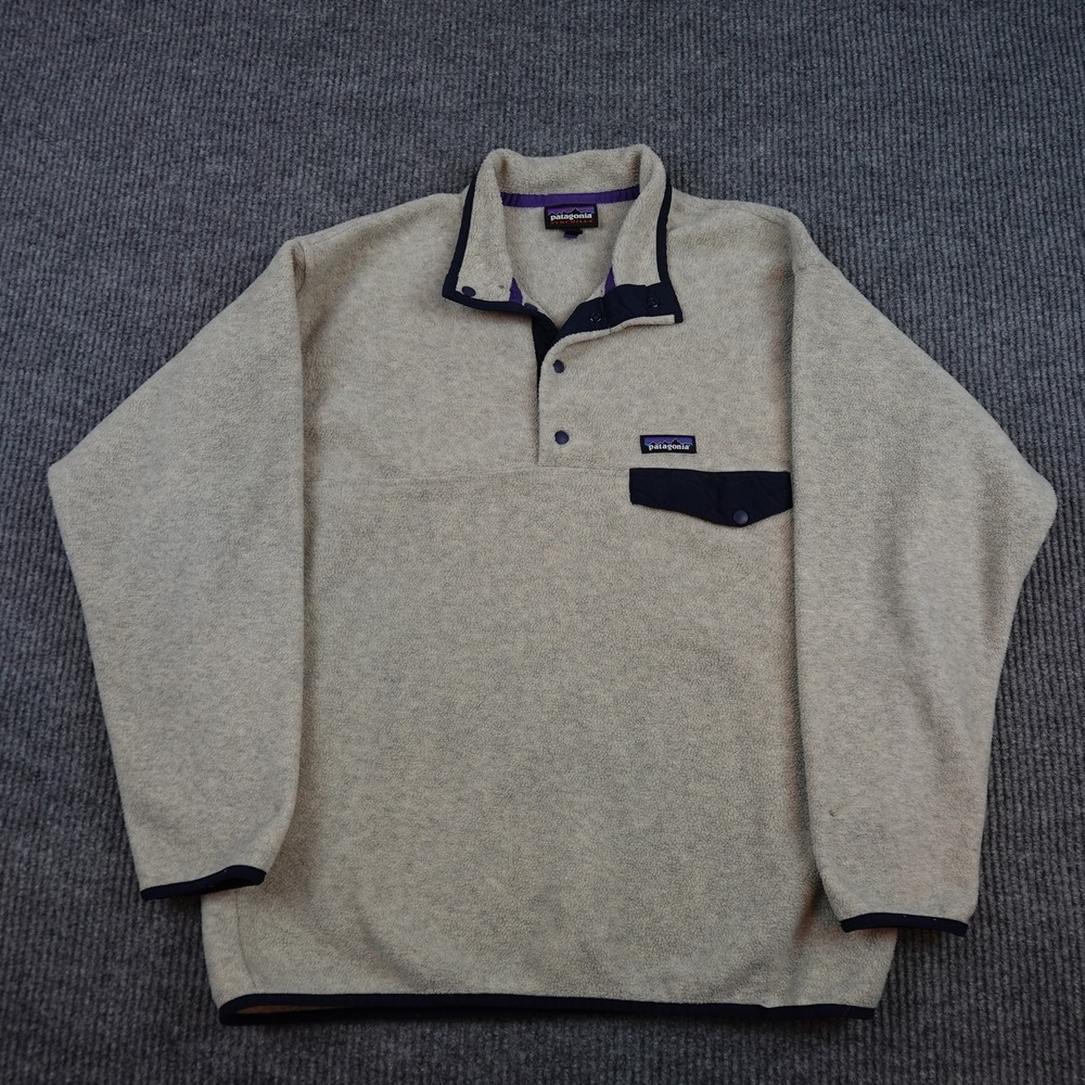 Patagonia Synchilla Snap T Jacket Mens Large Oatmeal Beige Fleece Pullover 25450